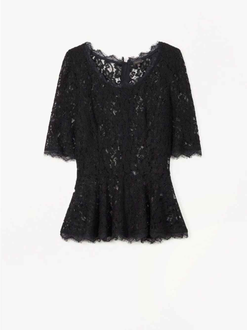 Babaton Black Lace Peplum Blouse with Short Sleeves